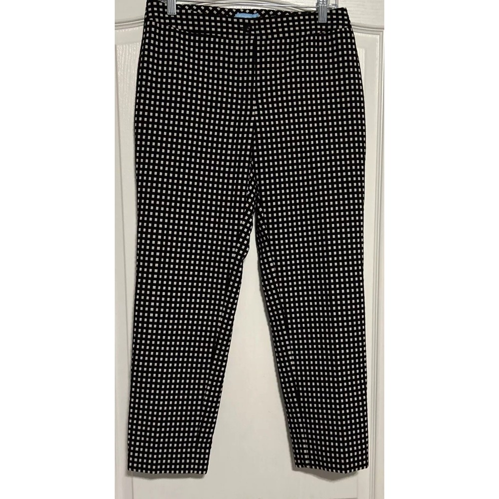 J. McLaughlin Pants Womens 6 Black Beige Block Pattern Textured Tapered Ankle